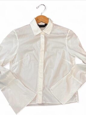 Zara‎  White Button-Front Long bell Sleeve Shirt
